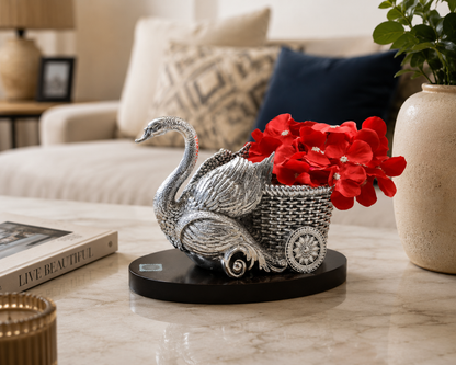 Silver Swan Flower Basket Showpiece | Silverware Table Decor