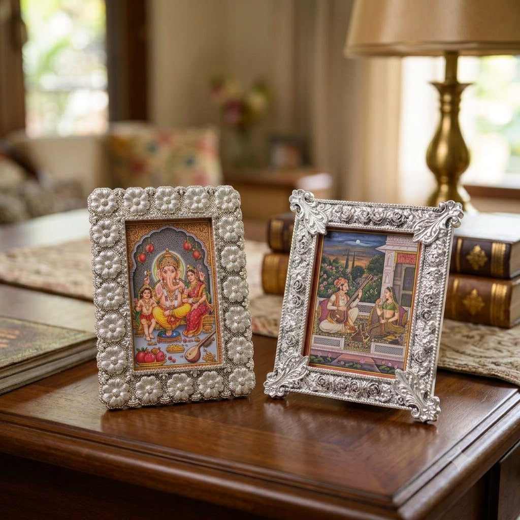 Silver Photo Frame Set of 2 – Floral & Baroque Design Table Frames | Home Decor & Gifting Frames