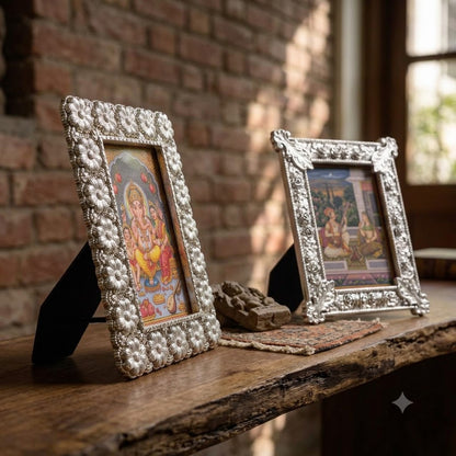 Silver Photo Frame Set of 2 – Floral & Baroque Design Table Frames | Home Decor & Gifting Frames