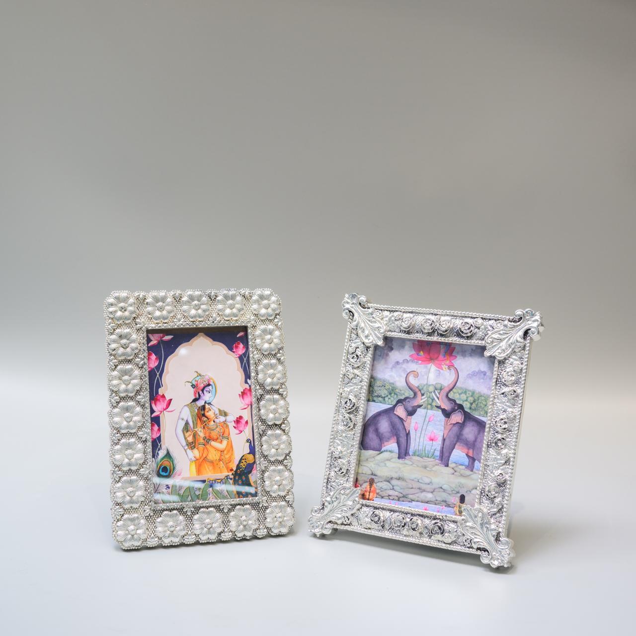 Silver Photo Frame Set of 2 – Floral & Baroque Design Table Frames | Home Decor & Gifting Frames