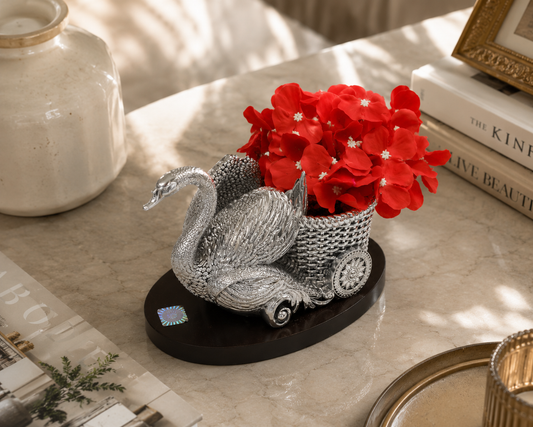 Silver Swan Flower Basket Showpiece | Silverware Table Decor